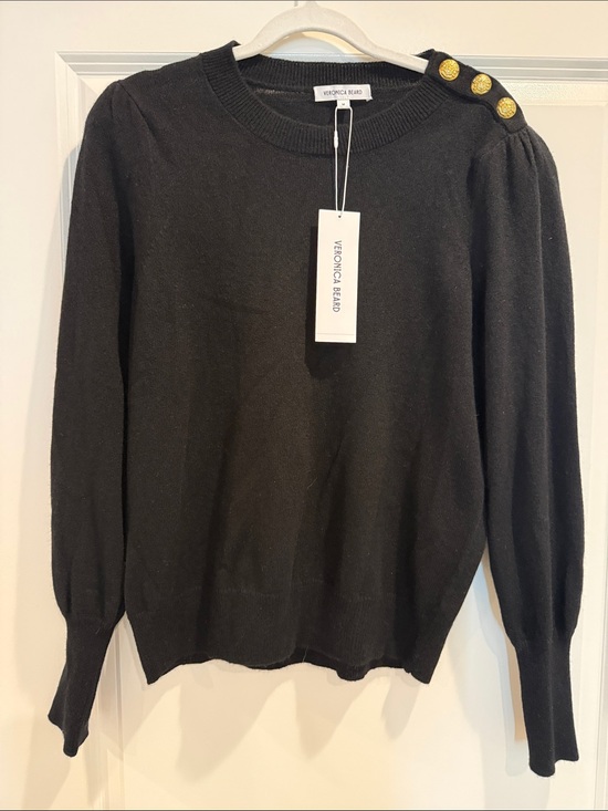 Veronica Beard Sweaters - Veronica Beard Black Crewneck Cashmere Sweater with Gold Shoulder Buttons